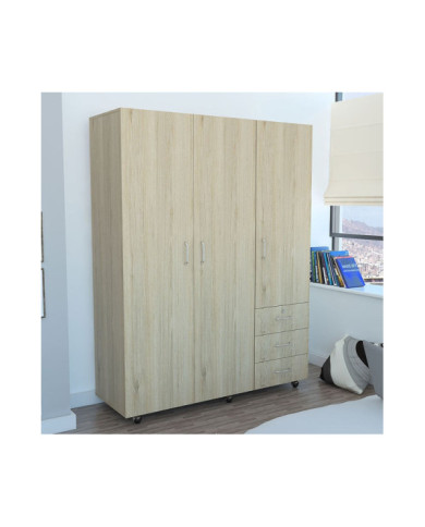 Closet Tini, Beige y Blanco, con Tres Puertas Abatibles y Amplios Espacios