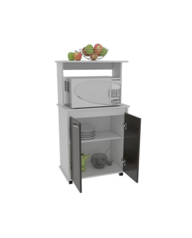 Módulo Microondas Palma, Blanco y Wengue, con Dos Puertas Abatibles y Rodachinas Para Su Fácil Desplazamiento