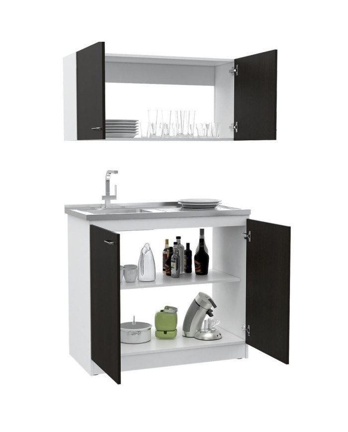 Cocina Integral Pequeña Cantabria, Wengue y Blanco, Incluye Mesón Izquierdo NOVEDAD