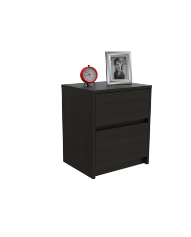 Mesa de Noche Ozzan, Wengue, con Dos Cajones Deslizables con Apertura Sin Manijas