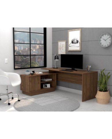 Escritorio Alameda, Castaño, con Variedad de Entrepaños