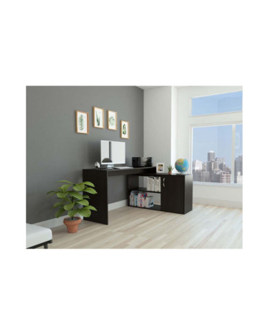 Escritorio En L Moscú, Wengue, con Un Cajón y Dos Entrepaños Amplios