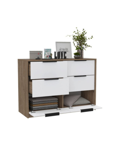 Organizador Wesley, Miel y Blanco Nevado, con Cuatro Cajones Organizadores y Dos Puertas Abatibles