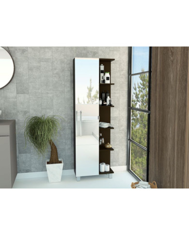 Mueble Esquinero Zendaya, Wengue, con Espejo y Variedad de Entrepaños ZF