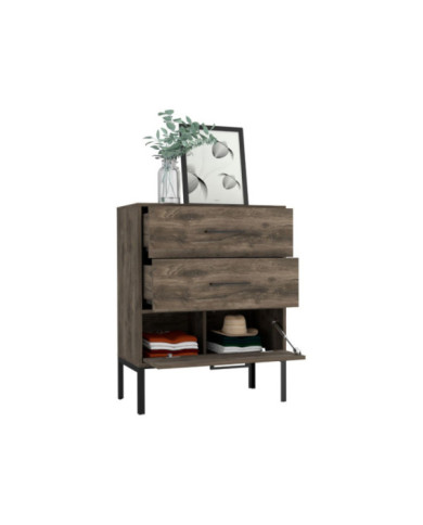 Organizador Sory, Nogal, con Patas y 3 Cajones Para Su Almacenamiento   ZF