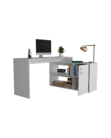 Escritorio En L Moscú, Blanco Nevado, con Un Cajón y Dos Entrepaños    ZF