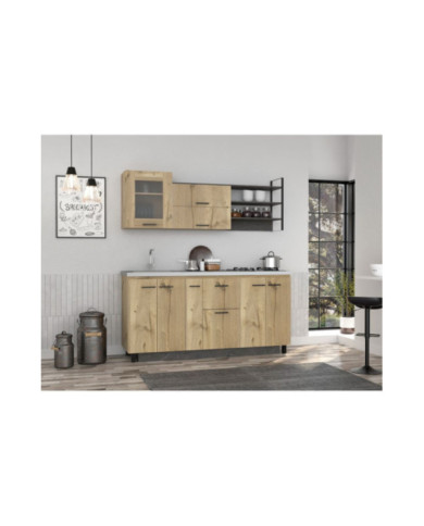 Cocina Integral Zibia, Café Claro y Piedra, Incluye Mesón Izquierdo  ZF