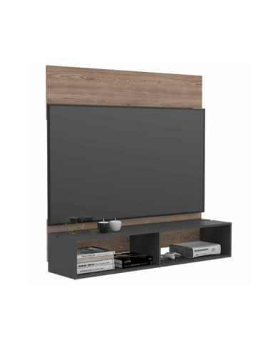 Panel de Tv Lara, Miel y Plata Oscuro, con Espacio Para Televisor de Hasta 60 Pulgadas