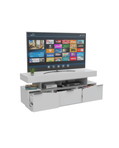 Mesa Para Tv Teo, Blanco y Plata Oscuro, con Espacio Para Televisor de Hasta 55 Pulgadas