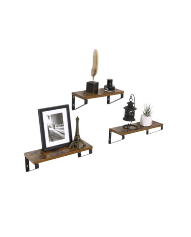 Repisa Desty, Café Claro Rústico y Negro, X 3 Unidades