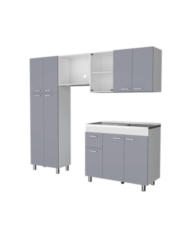 Cocina Integral Stella, Blanco y Gris, Incluye Mesón Derecho Nch