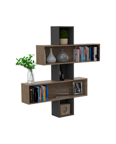 Repisa Frello, Miel y Plata Oscuro, con Múltiples Entrepaños Para Ubicar Objetos