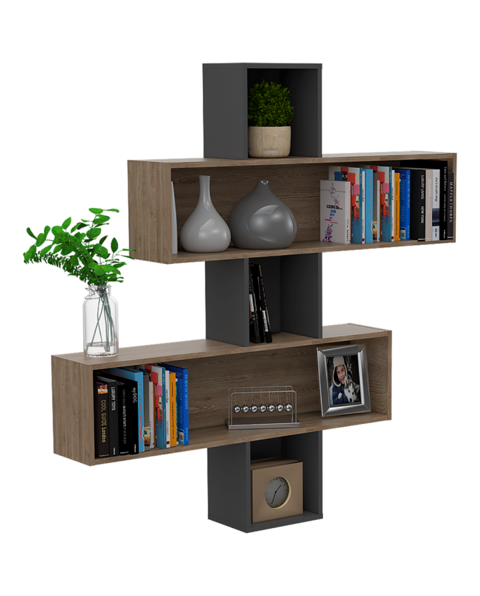 Repisa Frello, Miel y Plata Oscuro, con Múltiples Entrepaños Para Ubicar Objetos