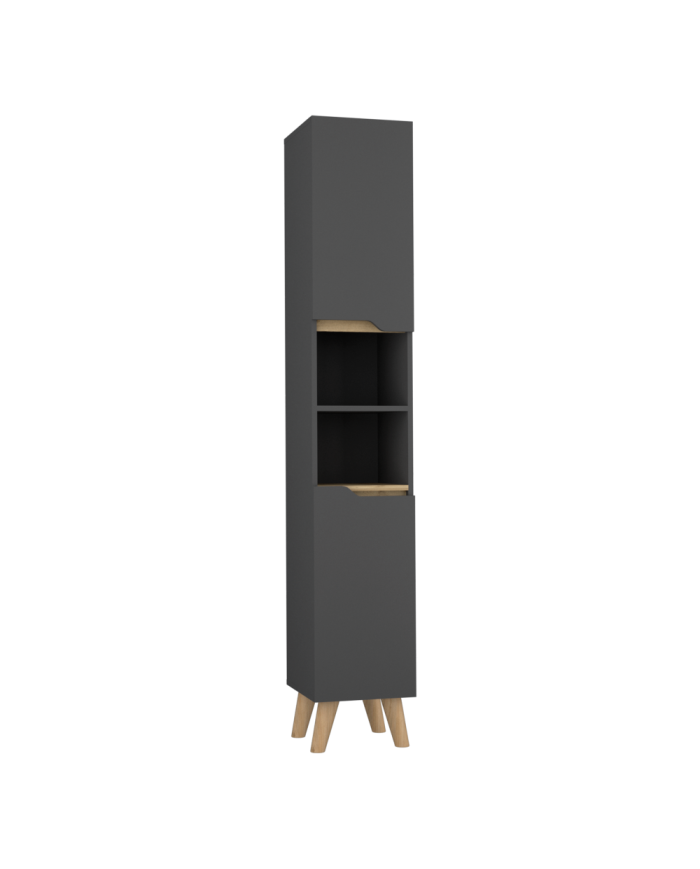 Estanteria de Baño Vicent, Plata Oscuro y Café Claro, con Dos Puertas Abatibles y Entrepaños