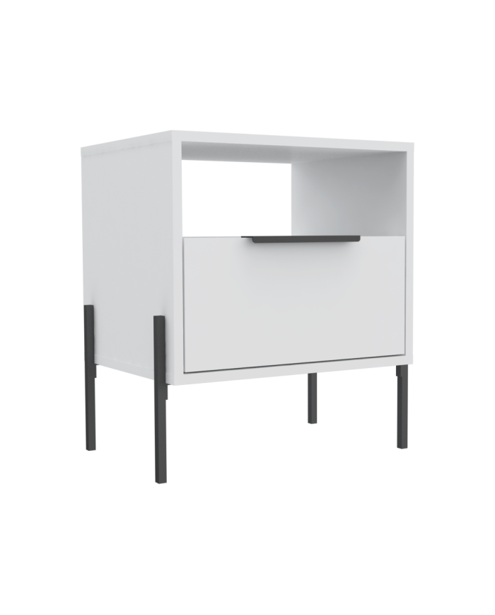 Mesa de Noche Wesley, Blanco Vainilla Y Gris Oscuro, Con Un Cajón Deslizable y Entrepaños