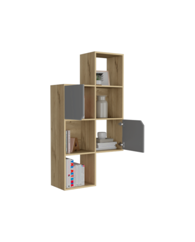 Repisa Debanhi, Café Claro y Gris Oscuro, con Múltiples Entrepaños y Superficies Para Ubicar Objetos